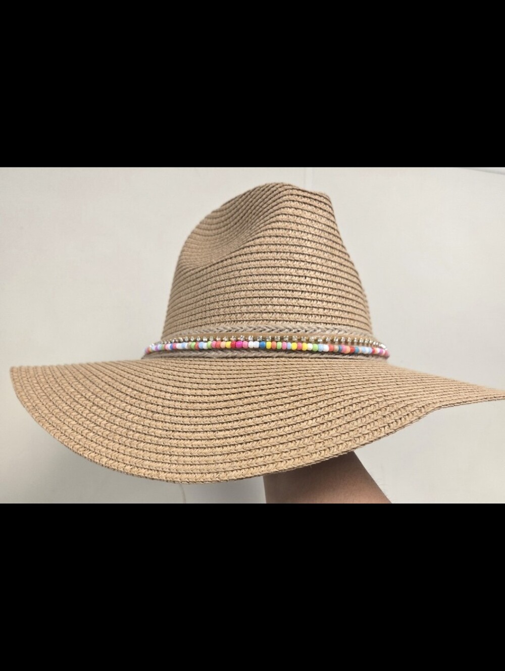 Classic Women's Straw Sun Hat with Colorful Bead Trim - Picture 3 of 3